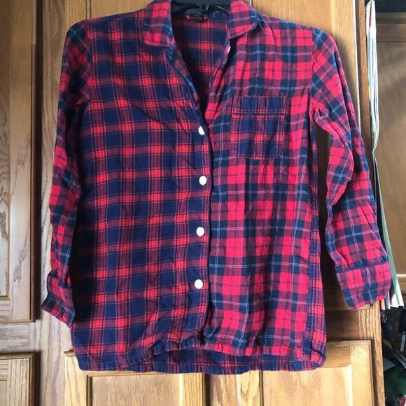 J Crew Collared Mixed Plaid Flannel Button Front Pajama Top - XS - Picture 4 of 11